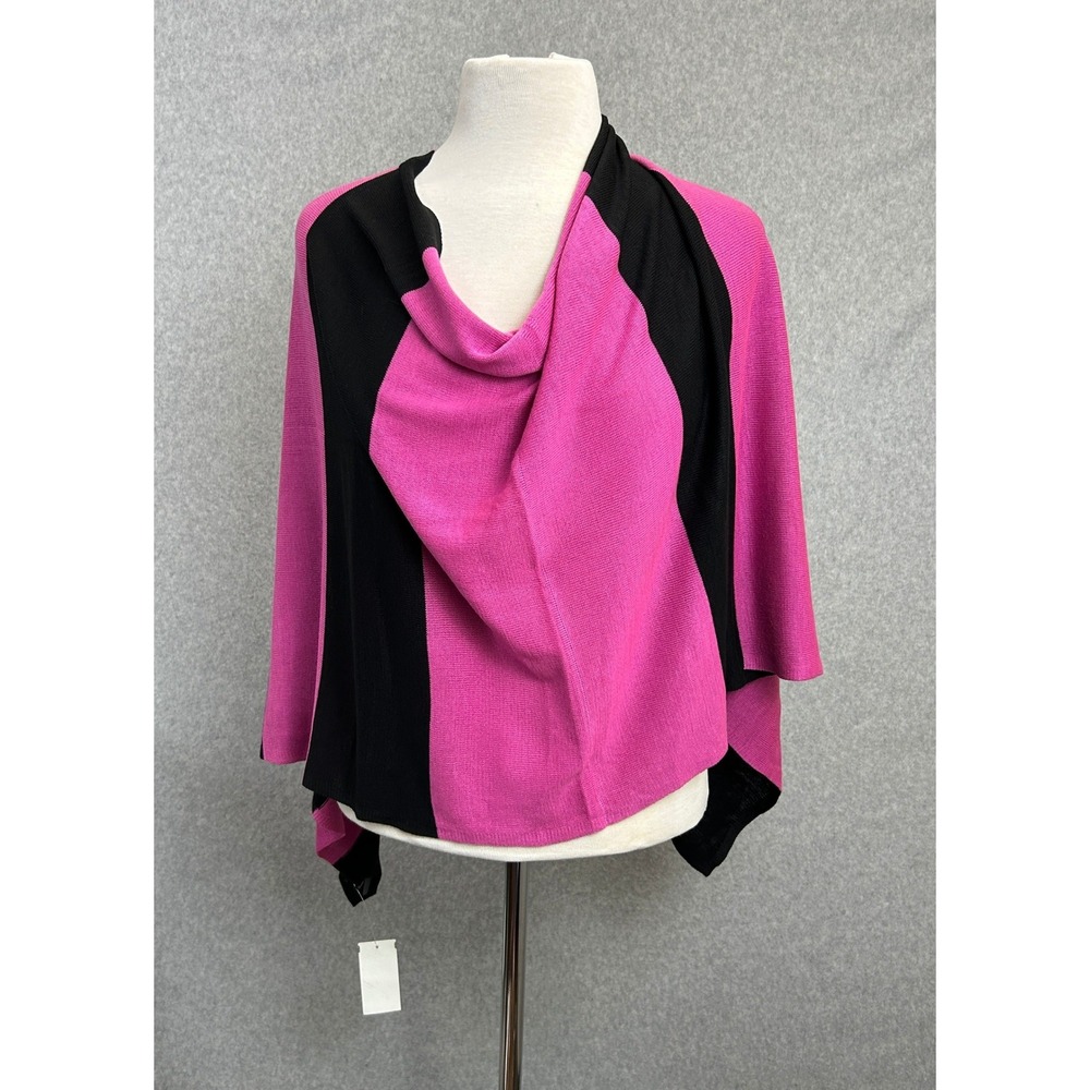 Cejon Poncho Pink Black Colorblock Contrast Striped Soft Knit Wrap Office Womens